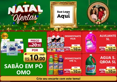 Modelo de Encarte para Encarte A4 Horizontal com o tema Natal de Ofertas para Produtos de Limpeza