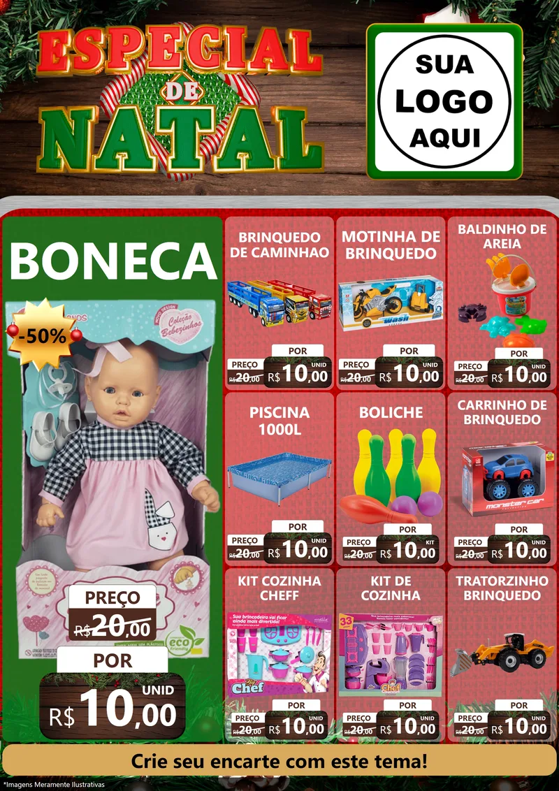 Modelo de Encarte para Encarte A4 Vertical com o tema Especial de Natal para Brinquedos