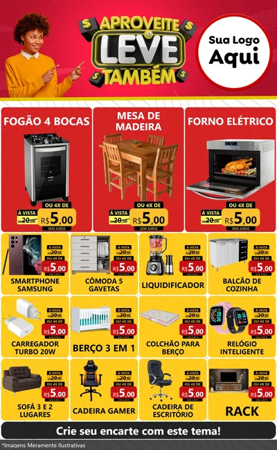 Modelo de Encarte para Encarte Grande com o tema Aproveite e Leve Também para Móveis e Eletro