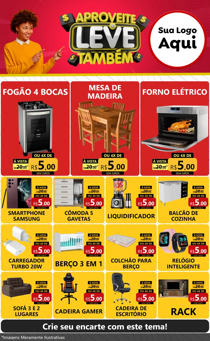 Modelo de Encarte para Encarte Grande com o tema Aproveite e Leve Também para Móveis e Eletro