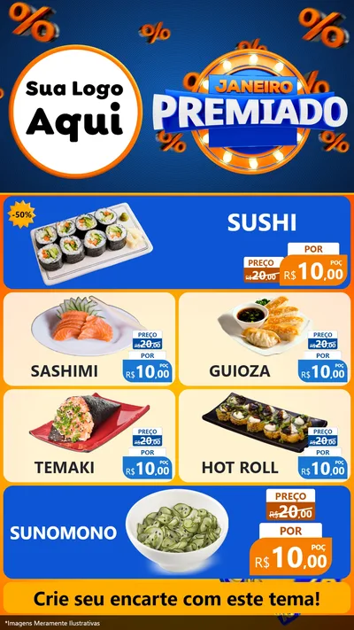 Modelo de TV para TV Vertical com o tema Janeiro Premiado para Comida japonesa