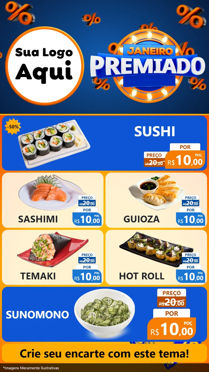 Modelo de TV para TV Vertical com o tema Janeiro Premiado para Comida japonesa