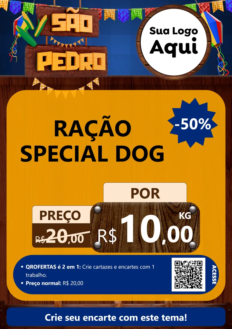 Modelo de Cartaz para Cartaz A4 Vertical com o tema São Pedro para Pet Shop
