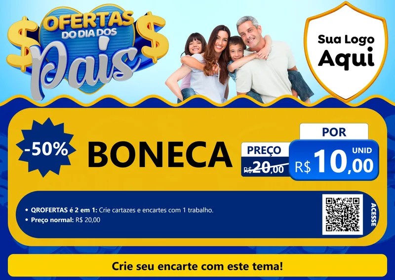 Modelo de Cartaz para Cartaz A4 Horizontal com o tema Ofertas do Dia dos Pais para Brinquedos