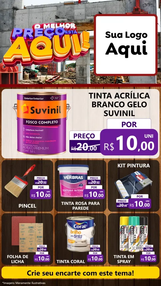 Modelo de Rede Social para Stories com o tema O Melhor Preço Está Aqui - Construção para Tintas e Ferramentas