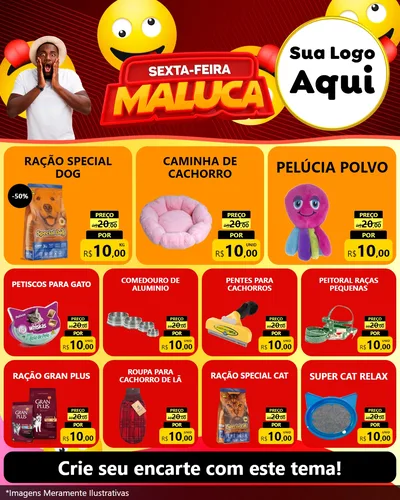 Modelo de Rede Social para Feed Instagram com o tema Sexta-feira Maluca para Pet Shop