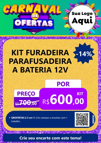 Modelo de Cartaz para Cartaz A4 Vertical com o tema Carnaval de Ofertas para Maquinas e Ferramentas