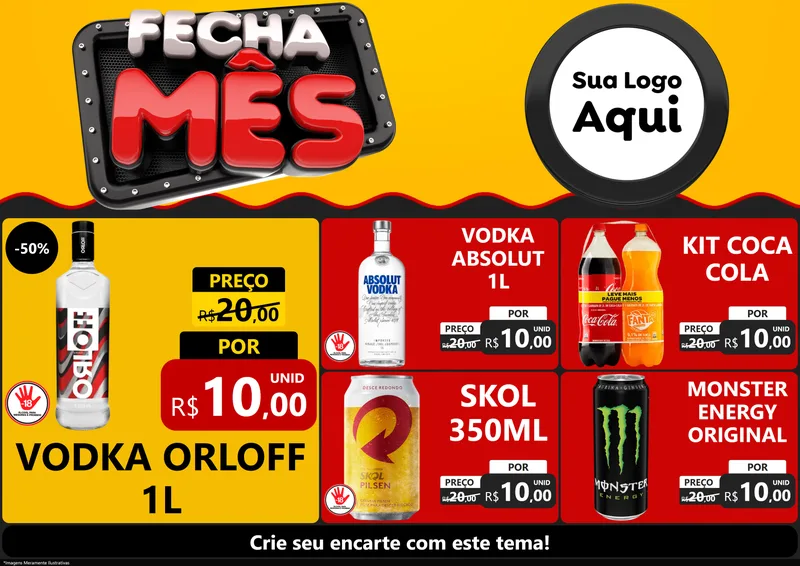 Modelo de Encarte para Encarte A4 Horizontal com o tema Fecha Mês para Distribuidora de bebidas