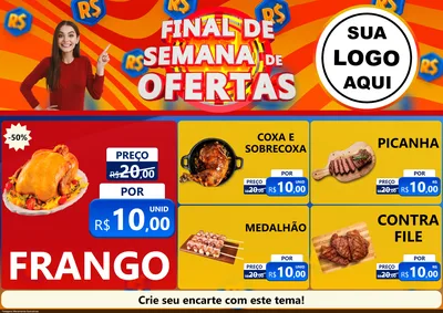Modelo de Encarte para Encarte A4 Horizontal com o tema Final de Semana de Ofertas para Assados