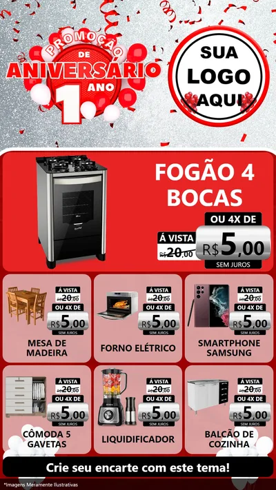Modelo de Rede Social para Stories com o tema Promoção de Aniversário - 1 Ano para Móveis e Eletro