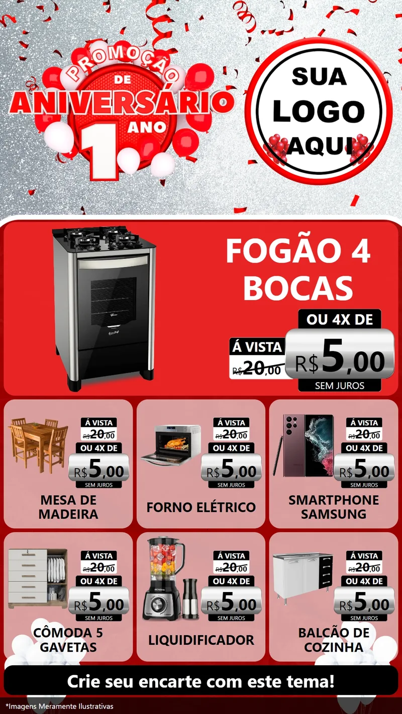 Modelo de Rede Social para Stories com o tema Promoção de Aniversário - 1 Ano para Móveis e Eletro
