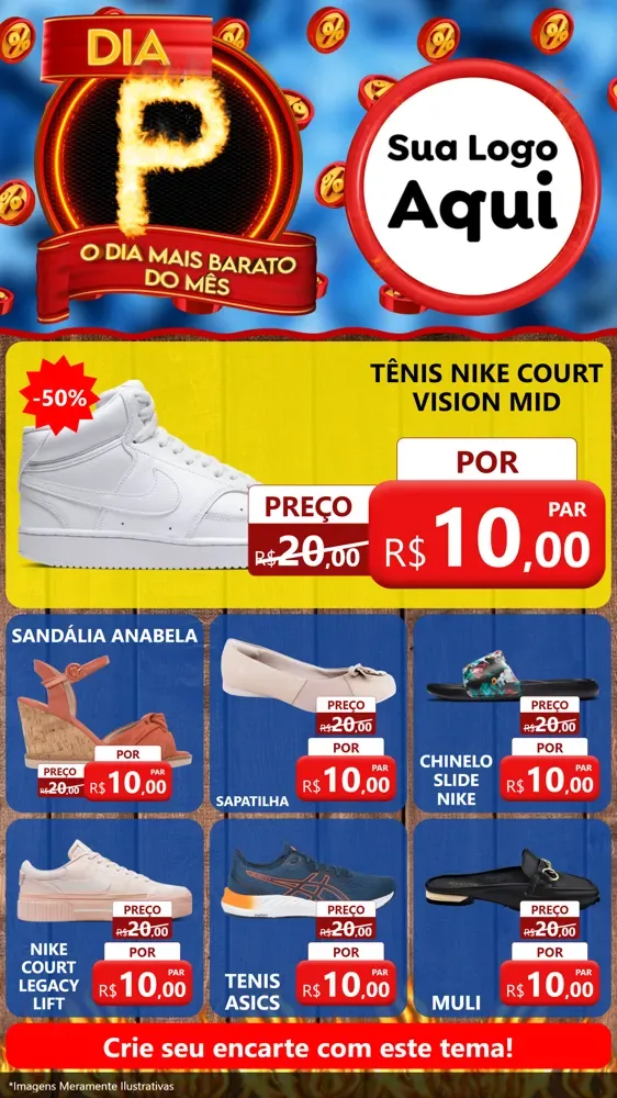 Modelo de Rede Social para Stories com o tema Dia P - O Dia Mais Barato Do Mês para Calçados