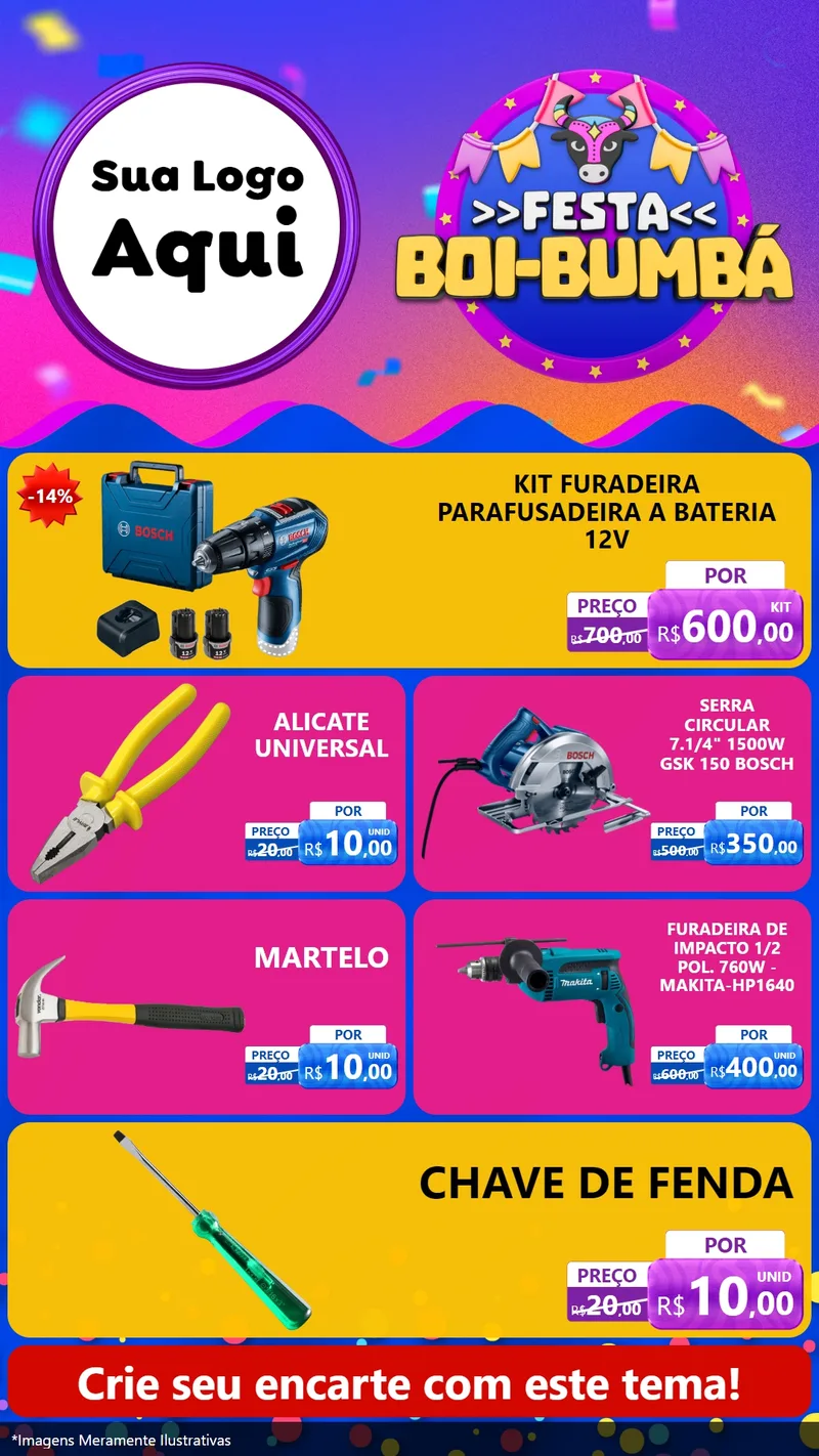 Modelo de TV para TV Vertical com o tema Festa Boi-Bumbá para Maquinas e Ferramentas