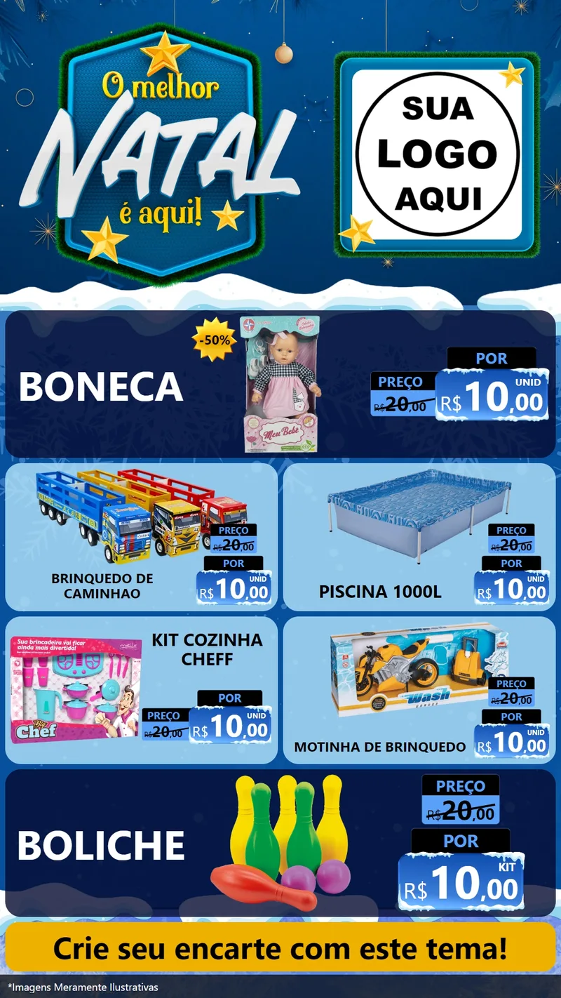 Modelo de TV para TV Vertical com o tema O Melhor Natal É Aqui! para Brinquedos