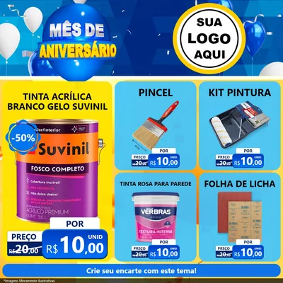 Modelo de Rede Social para Feed Facebook com o tema Mês de Aniversário para Tintas e Ferramentas