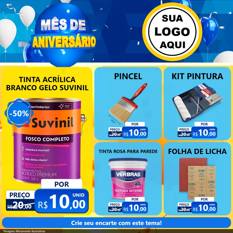 Modelo de Rede Social para Feed Facebook com o tema Mês de Aniversário para Tintas e Ferramentas