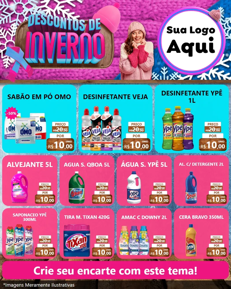 Modelo de Rede Social para Feed Instagram com o tema Descontos de Inverno para Produtos de Limpeza