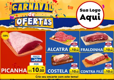 Modelo de Encarte para Encarte A4 Horizontal com o tema Carnaval de Ofertas para Açougue
