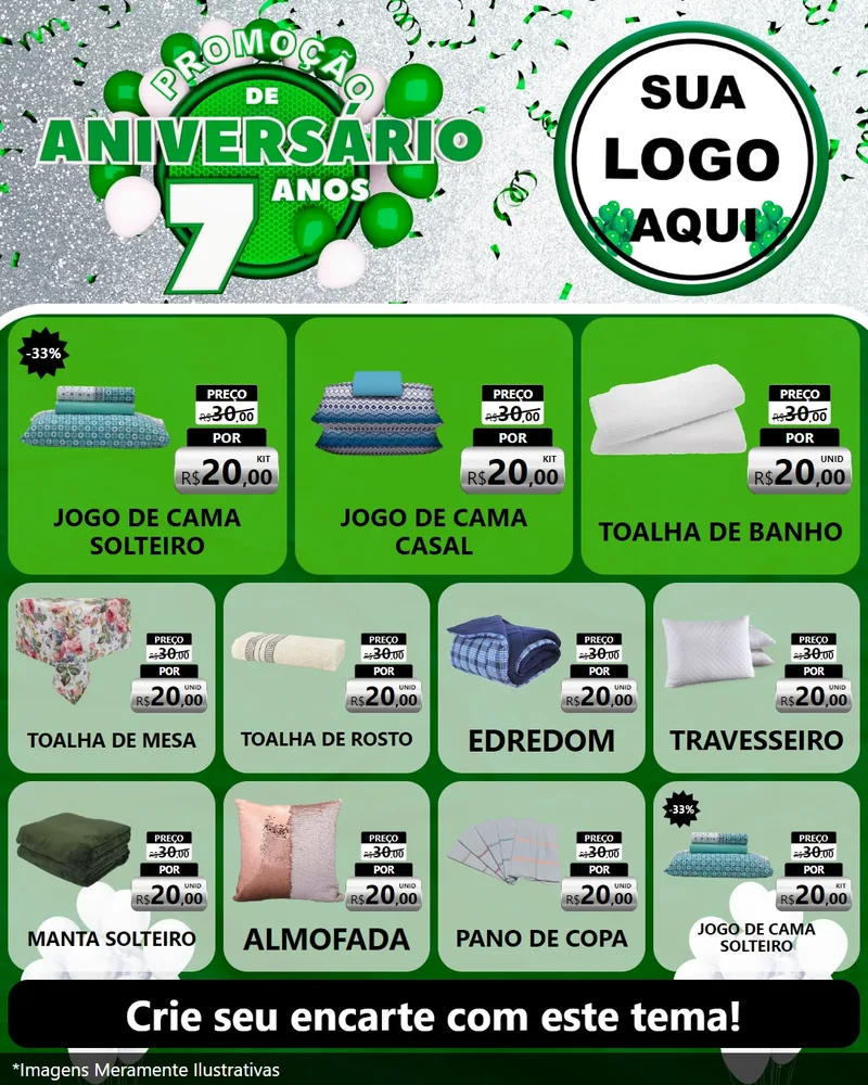 Modelo de Rede Social para Feed Instagram com o tema Promoção de Aniversário - 7 Anos para Cama, Mesa e Banho
