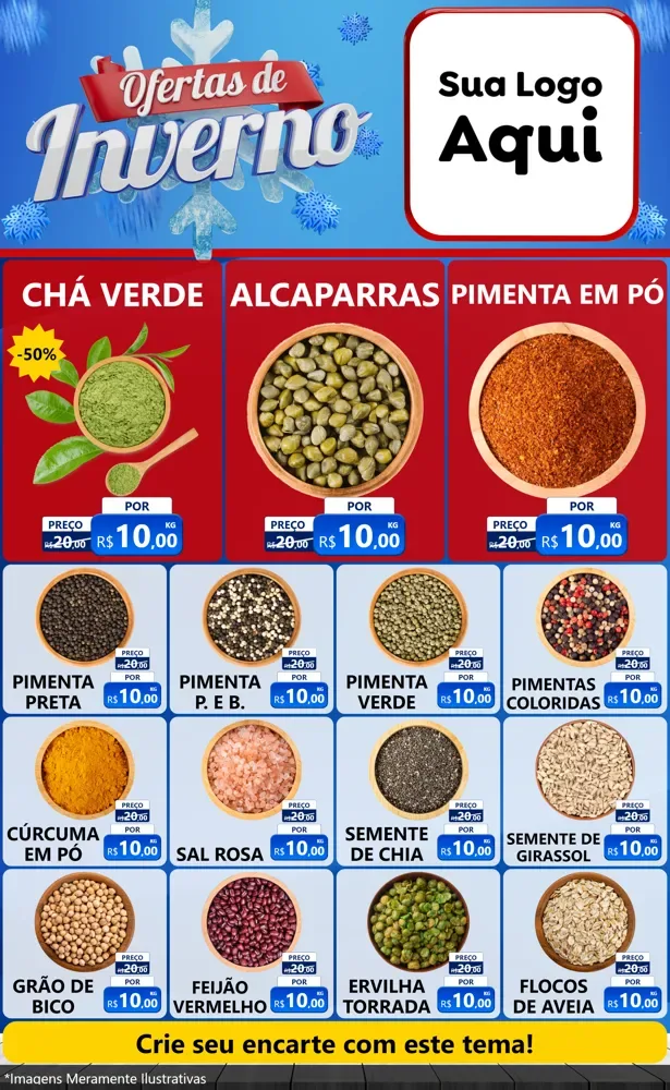 Modelo de Encarte para Encarte Grande com o tema Ofertas de Inverno para Produtos Naturais