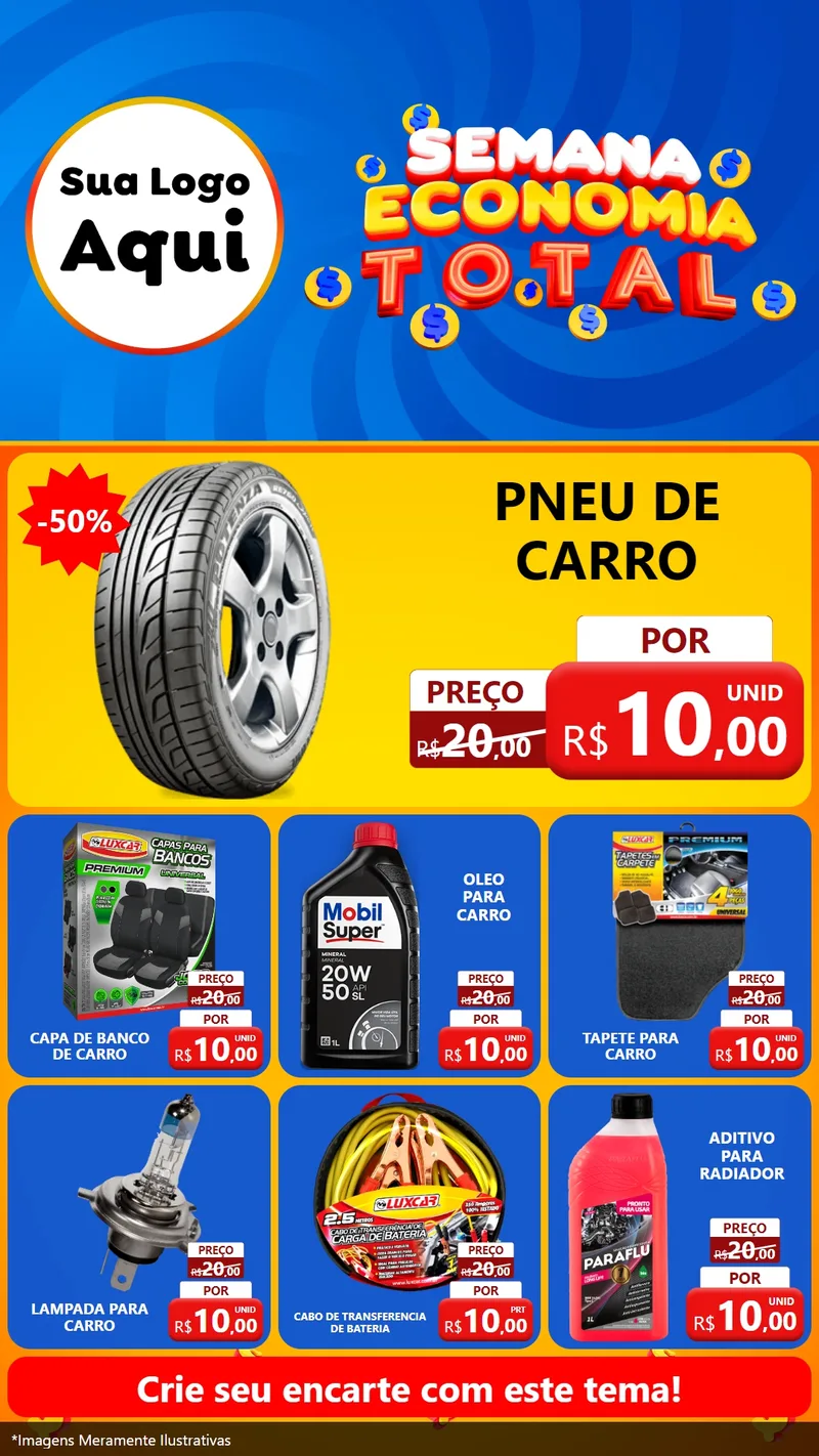 Modelo de Rede Social para Stories com o tema Semana Economia Total para Auto peças