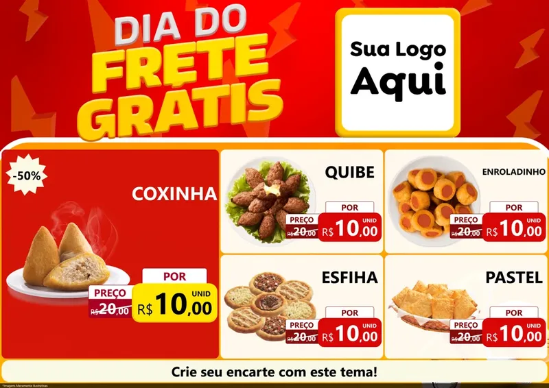 Modelo de Encarte para Encarte A4 Horizontal com o tema Dia do Frete Grátis para Salgadaria