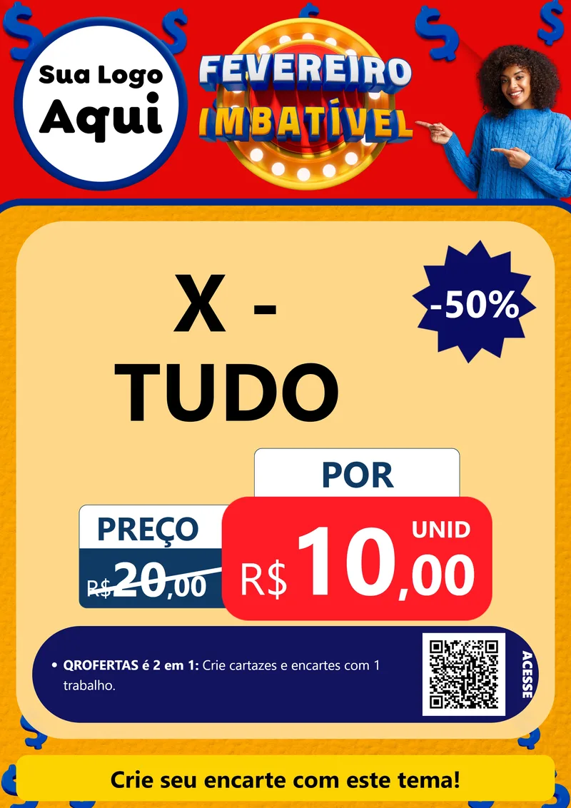 Modelo de Cartaz para Cartaz A4 Vertical com o tema Fevereiro Imbatível para Hamburgueria