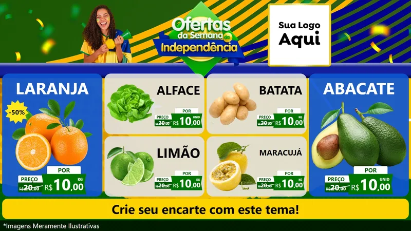 Modelo de TV para TV Horizontal com o tema Ofertas da Semana da Independência para Hortifrúti