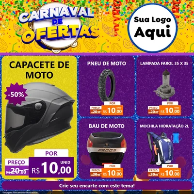 Modelo de Rede Social para Feed Facebook com o tema Carnaval de Ofertas para Moto peças