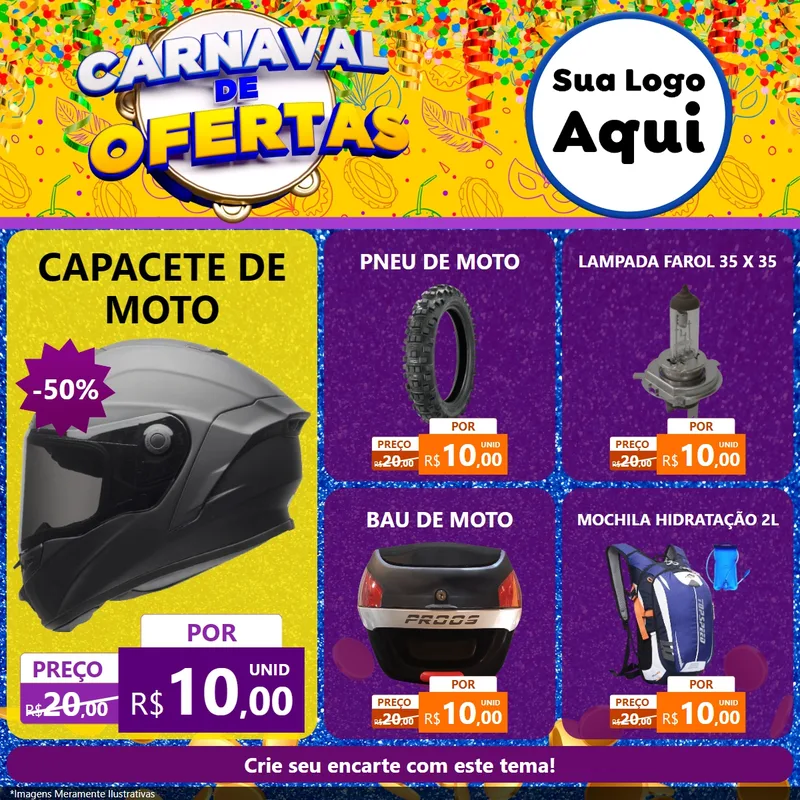 Modelo de Rede Social para Feed Facebook com o tema Carnaval de Ofertas para Moto peças