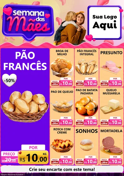 Modelo de Encarte para Encarte A4 Vertical com o tema Semana das Mães para Padaria