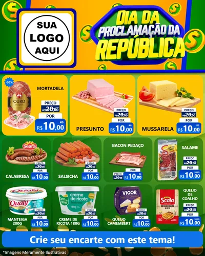 Modelo de Rede Social para Feed Instagram com o tema Dia Da Proclamação da República para Frios e Laticínios