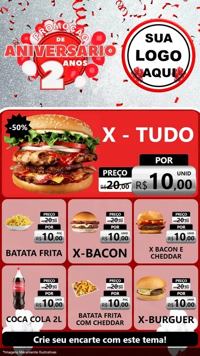 Modelo de Rede Social para Stories com o tema Promoção de Aniversário - 2 Anos para Hamburgueria