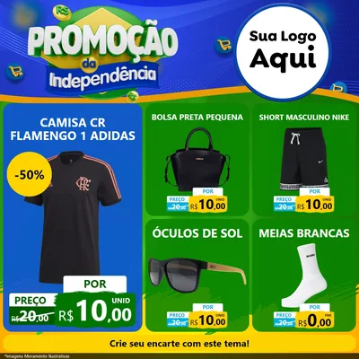 Modelo de Rede Social para Feed Facebook com o tema Promoção da Independência para Roupas e acessórios