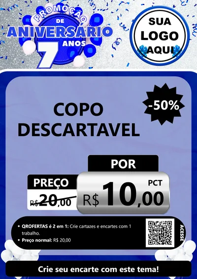 Modelo de Cartaz para Cartaz A4 Vertical com o tema Promoção de Aniversário - 7 Anos para Embalagens