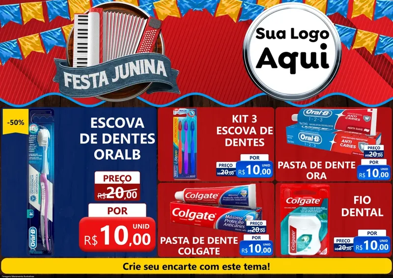 Modelo de Encarte para Encarte A4 Horizontal com o tema Festa Junina para Higiene Pessoal