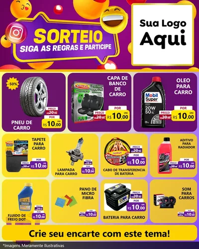Modelo de Rede Social para Feed Instagram com o tema Sorteio para Auto peças