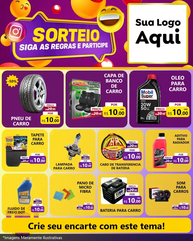 Modelo de Rede Social para Feed Instagram com o tema Sorteio para Auto peças