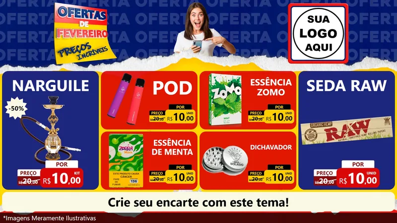 Modelo de TV para TV Horizontal com o tema Ofertas de Fevereiro - Preços Incríveis para Tabacaria