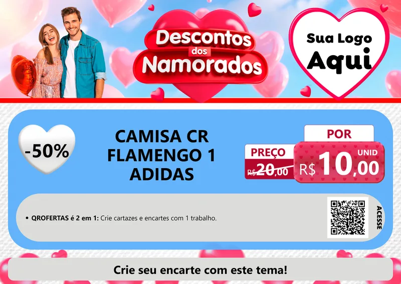Modelo de Cartaz para Cartaz A4 Horizontal com o tema Descontos dos Namorados para Roupas e acessórios