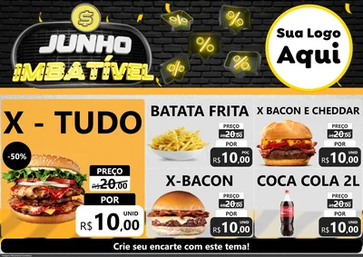 Modelo de Encarte para Encarte A4 Horizontal com o tema Junho Imbatível para Hamburgueria