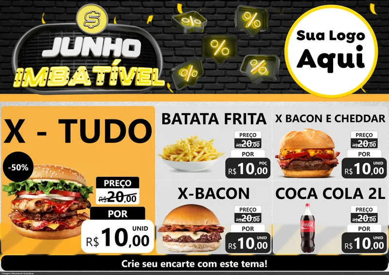 Modelo de Encarte para Encarte A4 Horizontal com o tema Junho Imbatível para Hamburgueria