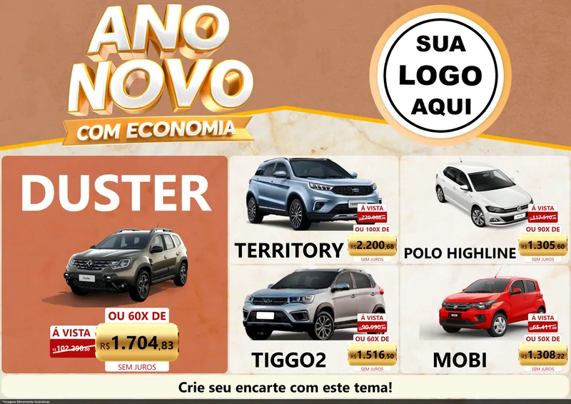 Modelo de Encarte para Encarte A4 Horizontal com o tema Ano Novo Com Economia para Concessionaria de Carros
