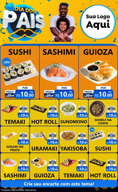 Modelo de Encarte para Encarte Grande com o tema Dia dos Pais para Comida japonesa