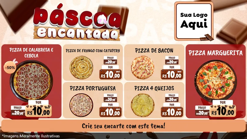 Modelo de TV para TV Horizontal com o tema Páscoa Encantada para Pizzaria