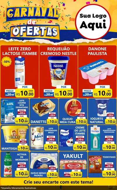 Modelo de Encarte para Encarte Grande com o tema Carnaval de Ofertas para Frios e Laticínios