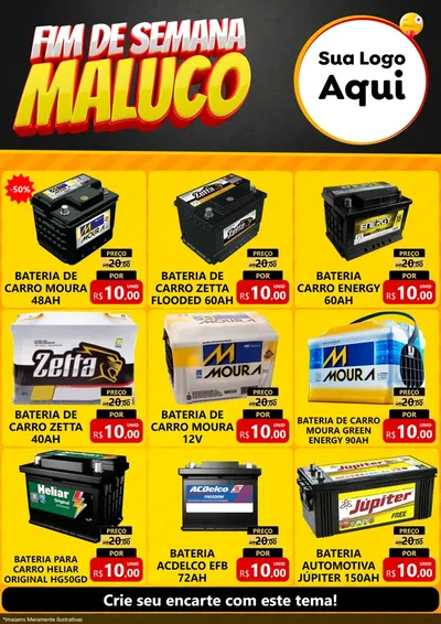 Modelo de Encarte para Encarte A4 Vertical com o tema Final de Semana Maluco para Baterias Elétricas