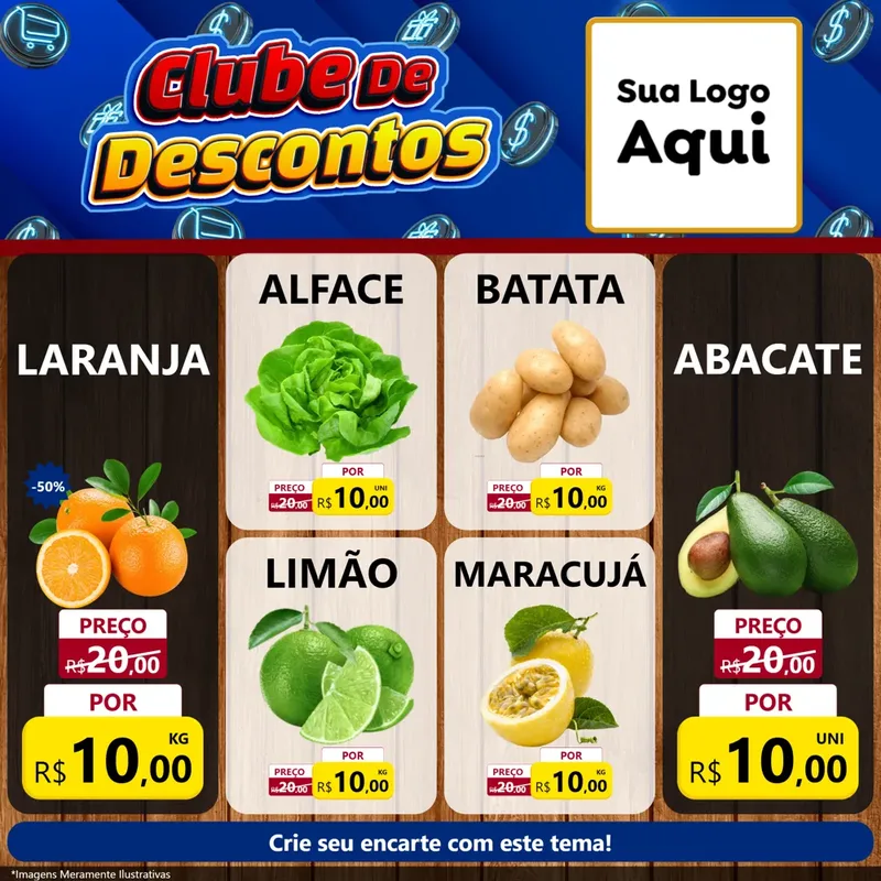 Modelo de Rede Social para Feed Facebook com o tema Clube de Descontos para Hortifrúti