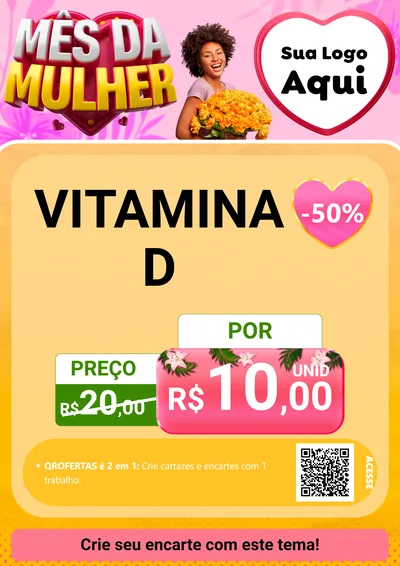 Modelo de Cartaz para Cartaz A4 Vertical com o tema Mês da Mulher para Farmácia