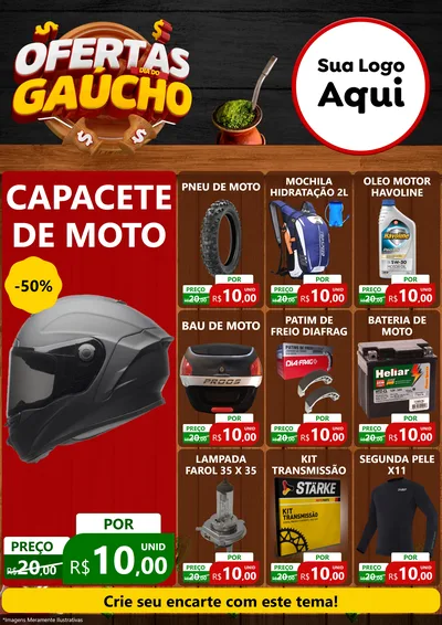 Modelo de Encarte para Encarte A4 Vertical com o tema Ofertas Dia do Gaúcho para Moto peças